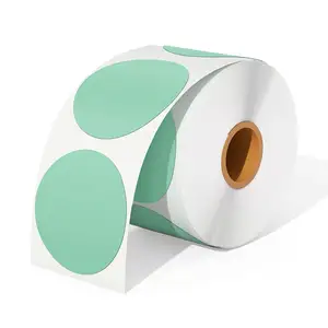 Colored Circle Direct Thermal Sticker Label Custom Self Adhesive Round Mint Green Thermal Label Roll for Thermal Printer