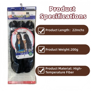 Extensiones de Cabello Sintético para <span class=keywords><strong>Trenzas</strong></span> Francesas, Fibra de Alta Temperatura, Rizado, 3X 22 Pulgadas 200g - Product Image 2