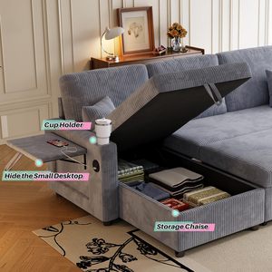 Canapé sectionnel convertible en velours côtelé moderne avec canapés convertibles, canapé en forme de L avec chaise longue réversible - Product Image 6