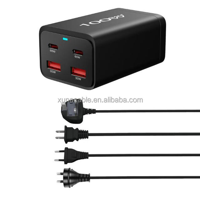 100W GaN PD Charger 2A2C Desktop Electric Laptop Charger with QC3.0 Fast Charging Adapter