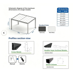 Pérgola de Aluminio con Persianas Ajustables, Motorizada, Impermeable, Bioclimática, para Jardín, Gazebo, Pabellón - Product Image 6