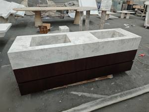 SH STONE Natur weiß Marmor Arbeits platte Eitelkeit Moderne Wohnung Villa Badezimmer Kunden spezifische Doppel waschbecken Waschbecken Holz sockel - Product Image 2