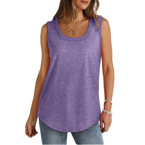 <b>Women's</b> Loose Fit Tank <b>Tops</b> Summer Sleeveless Dressy Blouse Breathable Spandex/Cotton Knitted Fabric Square Collar Front Logo - Product Image 3