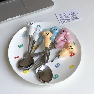 Solhui批发定制不锈钢儿童餐具套装礼品卡通儿童勺子叉子套装