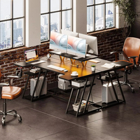 Bureau d'ordinateur moderne en forme de Z avec prise de courant, éclairage LED RGB, table de travail pour bureau à domicile, grand bureau d'étude et de jeu pour PC
