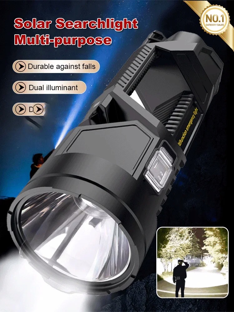 2025 Powerful LED Flashlight USB Solar Rechargeable Flashlight COB Outdoor Camping Torch Portable Searchlight Power Bank Outdoor - 39