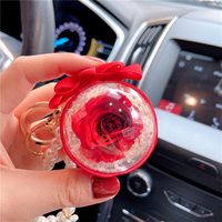 Porte-clés suspendu Rose éternelle préservée, Cadeau romantique pour la Saint-Valentin et mariage, Fleur stabilisée