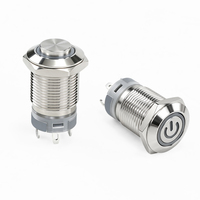 Interrupteur à bouton-poussoir électronique en laiton étanche IP65 HSUS 12mm à tête plate, LED, momentané ou à enclenchement, 12V 250V 1NO, interrupteur haute intensité