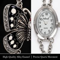 Montre-bracelet Soleviah Vintage Papillon pour Femme, Montre à Quartz de Luxe avec Chaîne en Argent, Collier 2-en-1, Bijou-Montre OEM