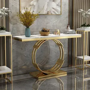 new style gold Stainless Steel mirrored tempered glass top Console Table marble top console table