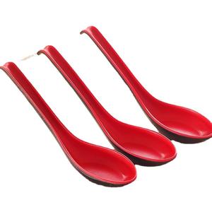 Cucharas de melamina para restaurante, cucharas con gancho rojas y negras, cucharas para sopa de mango largo, cucharas de ramen de plástico imitación porcelana - Product Image 4