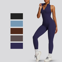 YNSEA Combinaison de sport sans manches pour femme, personnalisée, vente en gros, avec fermeture éclair, short, dos en V, froncé, sexy, une pièce, tenue de sport