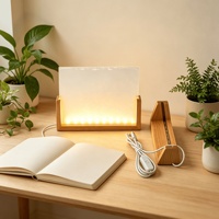 Tableau de messages LED en acrylique avec base en bois, support de mémo lumineux, panneau de table décoratif, alimentation USB, intensité réglable, pour chambre à coucher