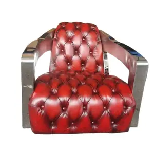 Meubles d'aviation antique OX rouge sang chesterfield canapé chaise en acier inoxydable fauteuil salon en cuir vintage club chair