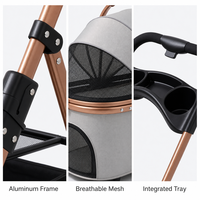 3 Modelos de Carrito Plegable de Aleación de Aluminio para Mascotas, Perros, Gatos y Mascotas Pequeñas, Plegado con un Botón, Bandeja Desmontable, Portavasos, Cesta de Almacenamiento