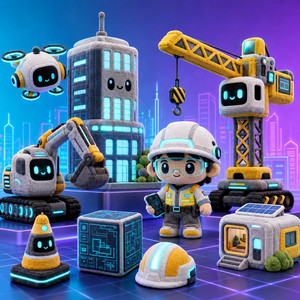 Muñeco de Peluche Personalizado de Ingeniería Cibernética Futurista: Robot, Dron, Grúa Torre Inteligente, Edificio Urbano - Product Image 1