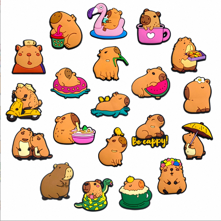 Оптовая продажа, милые Мультяшные шармы для обуви Capybara, шармы для животных, сандалии, браслет, украшение для обуви для подростков, взрослых, подарки