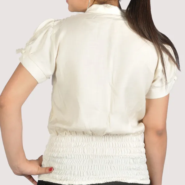 Top de bambú de alta calidad para mujer, ropa de cintura elástica ancha con botones delanteros