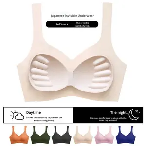 เสื้อเกาะอกทรงสั้นไร้รอยต่อแบบหนาเสริมฟองน้ำในตัว สไตล์เสื้อกล้าม ไร้โครง ผ้าไหมน้ำแข็ง - Product Image 4