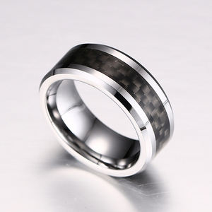 Bijoux de mode pour hommes Bague de mariage en fibre de carbone carbure de tungstène 8mm de haut poli - Product Image 5
