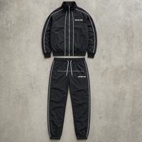 Ensemble deux pièces décontracté pour homme, col montant noir, fermeture éclair sur le devant, avec passepoil blanc et pantalon à cordon de serrage, OEM ODM