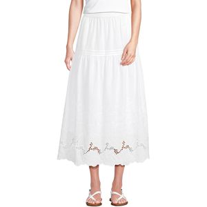 FOXA Women's Voile Eyelet Maxi Skirt <b>Elastic</b> Waist Breathable <b>Lace</b> Detail - Product Image 1