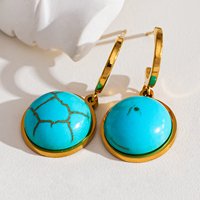 Pendientes exóticos de oro azul turquesa de 18 quilates para mujer Gota geométrica de moda con temperamento dorado