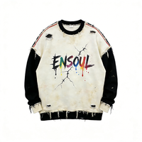 Sweat-shirt à capuche personnalisé pour homme, style streetwear, color block, vintage, délavé à l'acide, effet usé, logo imprimé, grandes tailles, vierge