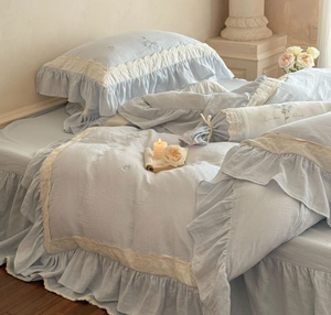 Ensemble de literie <span class=keywords><strong>Beatrice</strong></span> <span class=keywords><strong>Rose</strong></span> en dentelle à volants / Bleu - Product Image 4