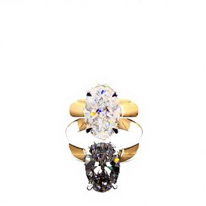 Anillo de Diamante Cultivado en Laboratorio con Corte Ovalado para Mujer, Venta al por Mayor, Piedra Central de 2.00 Quilates, Chapado en Oro Amarillo de 14 Quilates, Claridad VS1, Certificado IGI - Product Image 1