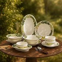 Service de table en céramique de la série Vine, design européen simple et luxueux, motif de feuilles vertes sur glaçure, pour un usage quotidien à la maison