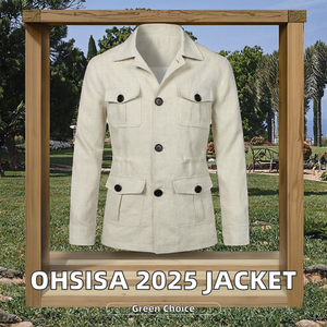 Ohsisa 2025 Veste <span class=keywords><strong>Homme</strong></span> Printemps Automne Nouvelle Collection Multi-Poches Boutonnée Lin Décontractée Col Rabattu Réversible <span class=keywords><strong>XS</strong></span> 6XL - Product Image 2