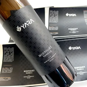 Impresión negro plata estampado en caliente botella de Perfume etiquetas adhesivas Logo personalizado impermeable botella de vidrio etiqueta para cosméticos