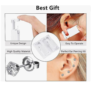 Descartável Crown White Steel <span class=keywords><strong>Ear</strong></span> Stud Assepsis <span class=keywords><strong>Punch</strong></span> Ferramenta Corpo de Segurança Nariz Umbigo Orelha Piercing Gun Kit Aço Inoxidável Jóias - Product Image 4