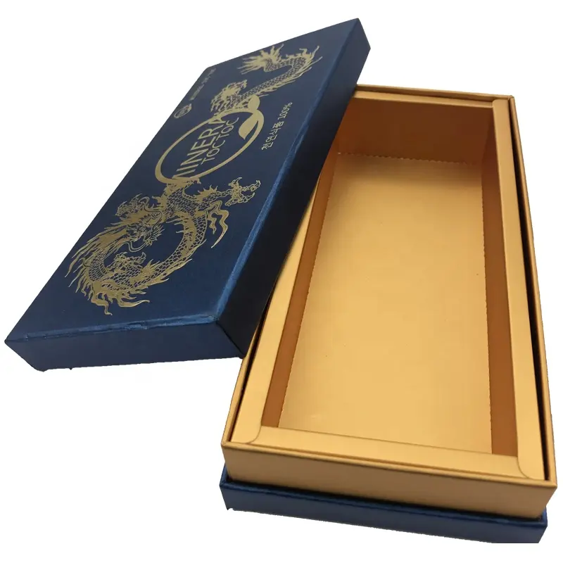Caixa de papelão impressão do logotipo do carimbo do ouro azul preto caixa de papel da caixa de presente