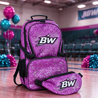 Sac banane unisexe à fermeture éclair orné de strass scintillants, ensemble sac à dos assorti, sac d'école pour la danse et le cheerleading avec logo personnalisé