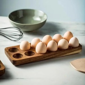 Wooden Egg Storage Box Acacia Wood Egg Tray Divided Design <b>Kitchen</b> Freshness Preservation - Product Image 1