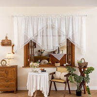 Cortina de Cocina de Encaje Blanco Francés con Diseño Floral y Arco Jacquard para Ventana de Guillotina, Producto Terminado Corto