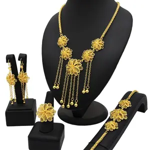 Set di gioielli placcati in oro 24k con nappe etiopiche da donna in stile arabico matrimonio indiano da sposa Dubai collana e orecchino Set regalo