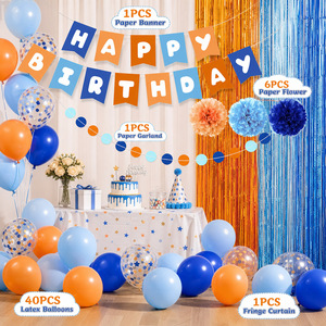 Tirai Foil Biru Motif Anjing, Hiasan Pinggiran Metalik Oranye dan Biru, Latar Belakang Foto untuk Dekorasi Pesta Ulang Tahun dan Baby Shower - Product Image 3