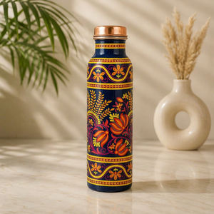Meenakari Painted Copper Water <b>Bottle</b> Handcrafted Leakproof Ayurvedic Health Benefits Sports <b>Flask</b> Luxury Floral Printed Pure - Product Image 1