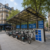 Abri de stationnement pour vélos électriques en aluminium avec casiers de recharge |   Abri de stationnement pour vélos électriques pour les communautés urbaines
