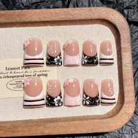 Faux ongles en acrylique PMMA français faits à la main, avec incrustation émaillée dorée, courbés, à pression, couvrance totale, texture 3D, 10 pièces