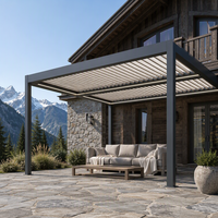 Pergola bioclimatique autoportante JIAKE en aluminium gris foncé avec toit à lames orientables pour villa, patio et station de villégiature en montagne