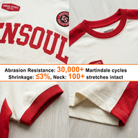 T-shirt en jersey de coton épais 240 GSM avec logo personnalisé, style vintage, blocs de couleur, pour homme, style sport, patchwork, manches courtes