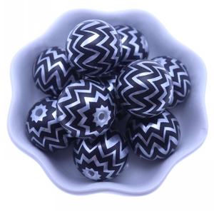 ลูกปัด ABS ทรงกลมสีเทอร์ควอยซ์ขนาด 20 มม. แบบหลวม รูปทรงซิกแซก/เชฟรอน สำหรับทำเครื่องประดับเด็ก - Product Image 2