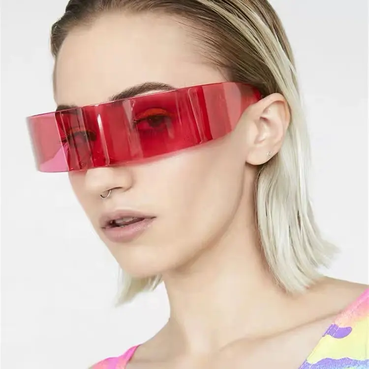 DLLCP01 cyberpunk 2077 fütüristik Cyclops Cyber punk güneş gözlüğü 2021 yarı saydam aynalı Lens çerçevesiz shades kadınlar için
