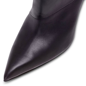 Women Pointed Toe Mid Calf Booties Solid Half Knee High Boots Wide Fit V-shape Cut Top High Heels <b>Shoes</b> - Product Image 5
