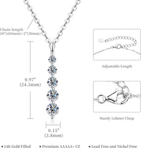 Drop Pendant Necklace 0.92 CT 14K Silver 5-Stone Pendant Romantic Trendy Jewelry Gift for <b>Wife</b> Mother Birthday - Product Image 3