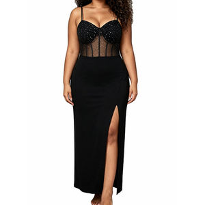 LANQIN Robe longue moulante gainante effet corset en maille, à bretelles spaghetti et décolleté cœur, avec fermeture à agrafes, à maintien abdominal moyen - Product Image 2